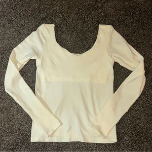 Urban Outfitters Out From Under White Long Sleeve Top Built in Shelf Bra Scoop V